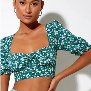Motel Rocks Yiava Crop Top In Floral Field Green size XS